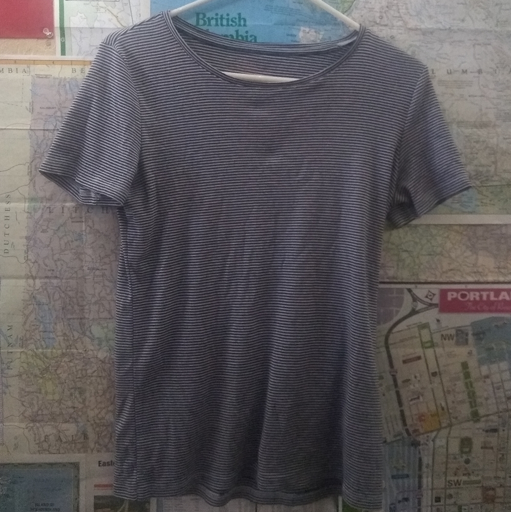 Blue and white striped t-shirt